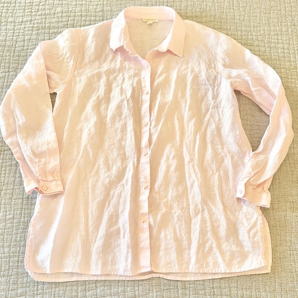 Eileen Fisher Organic Linen Light Pink Button-Up ✧ Coastal Oversized Fit, Size S - Picture 4 of 7